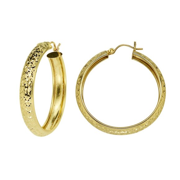 Diamond Cut Hoop Earrings 14K Yellow Gold - Picture 1 of 4